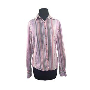Cruel Girl Long Sleeve Striped Shirt Button Front Pastel Purple Pink L Western